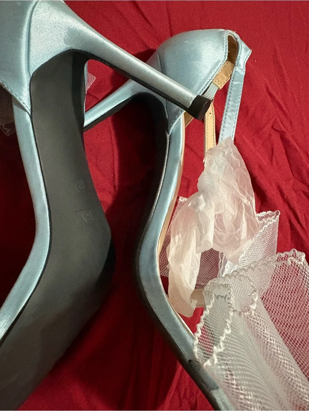 Amazon Light Blue Tulle Ankle-Strap Stiletto Sandals